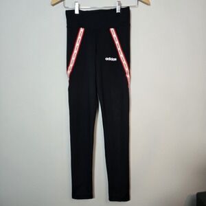 Adidas x Farm Rio Climalite Leggings‎ XS Black Tropical Logo Stripe Activewear